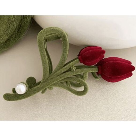 NWOT Velvet Tulip & Pearl Hair Claws Clip - 4" long - Picture 1 of 6